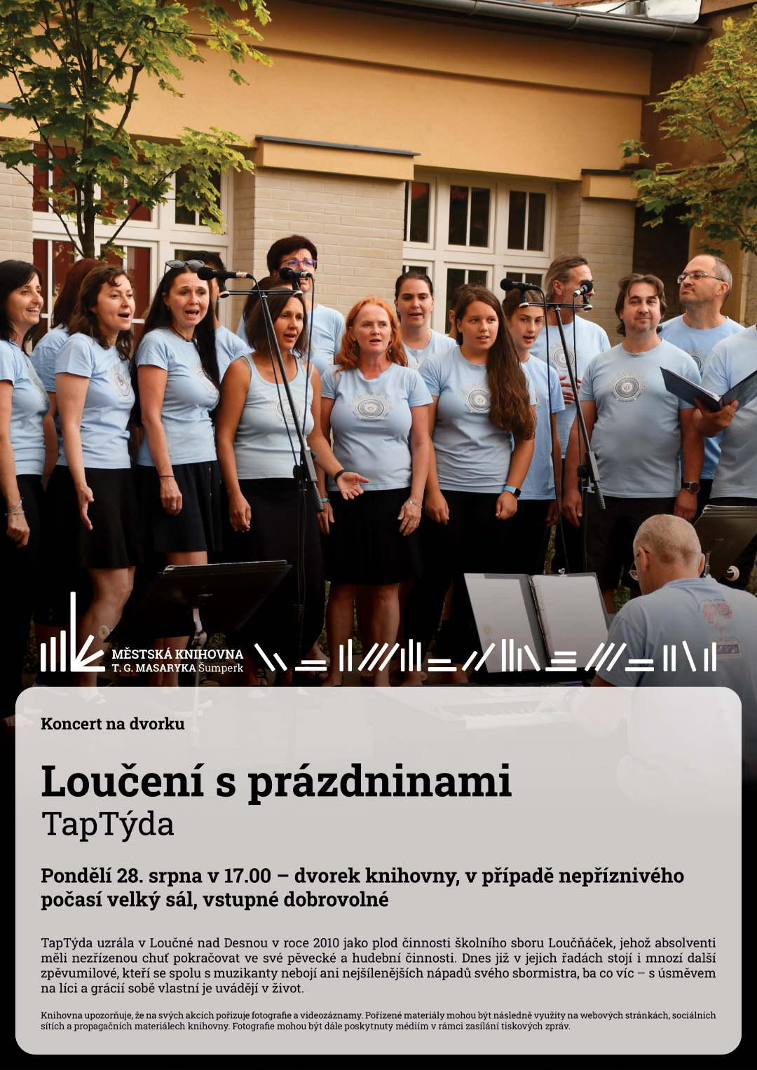 Plakát pro koncert na dvorku Loučení s prázdninami a sborem TapTýda