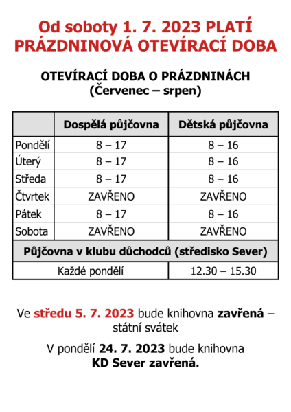 Otevírací doba léto
