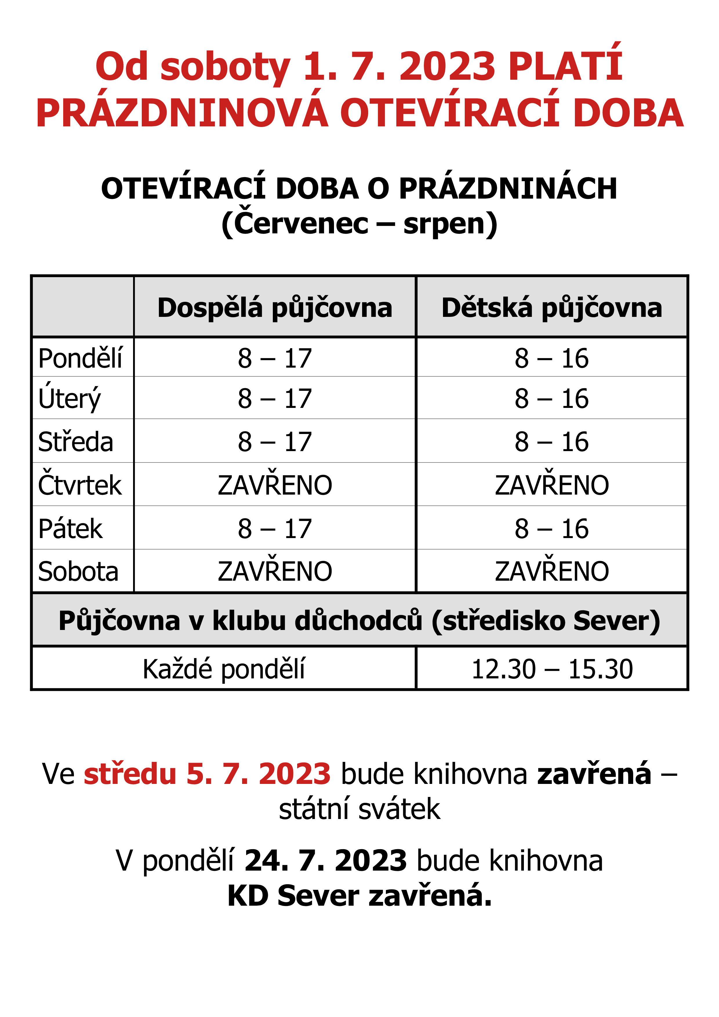 Otevírací doba léto