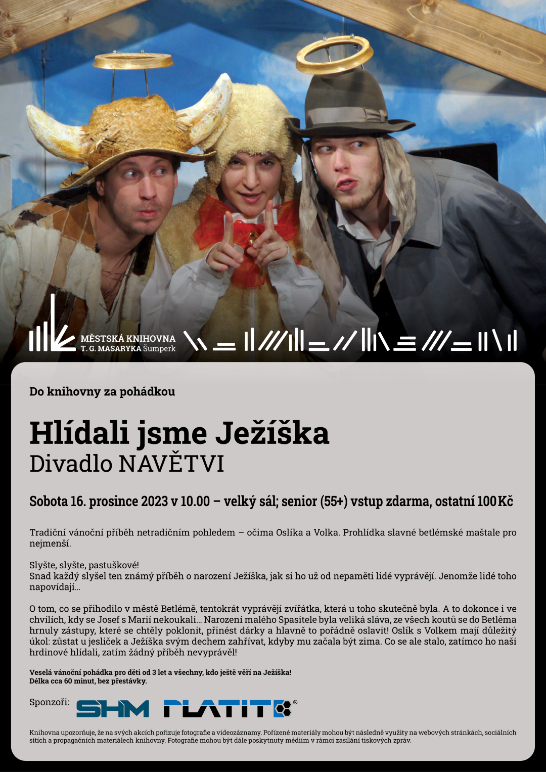 Plakát pro představení Divadla NAVĚTVI s názvem Hlídali jsme ježíška