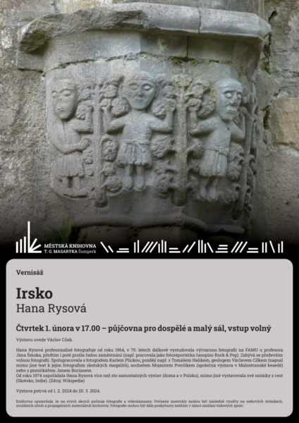 Plakát pro vernisáž výstavy Hany Rysové složené z fotografií Irska
